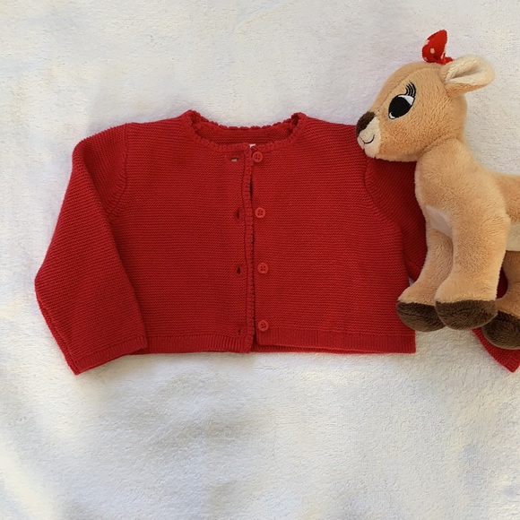 Girls, Baby Gap, Beautiful Little Red Cardigan, Nice Holiday Sweater, 3-6M - Picture 2 of 9